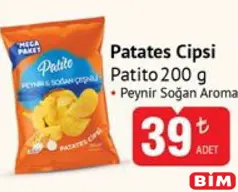 PATİTO PATATES CİPSİ 200 G fiyat ve kampanya bilgisi